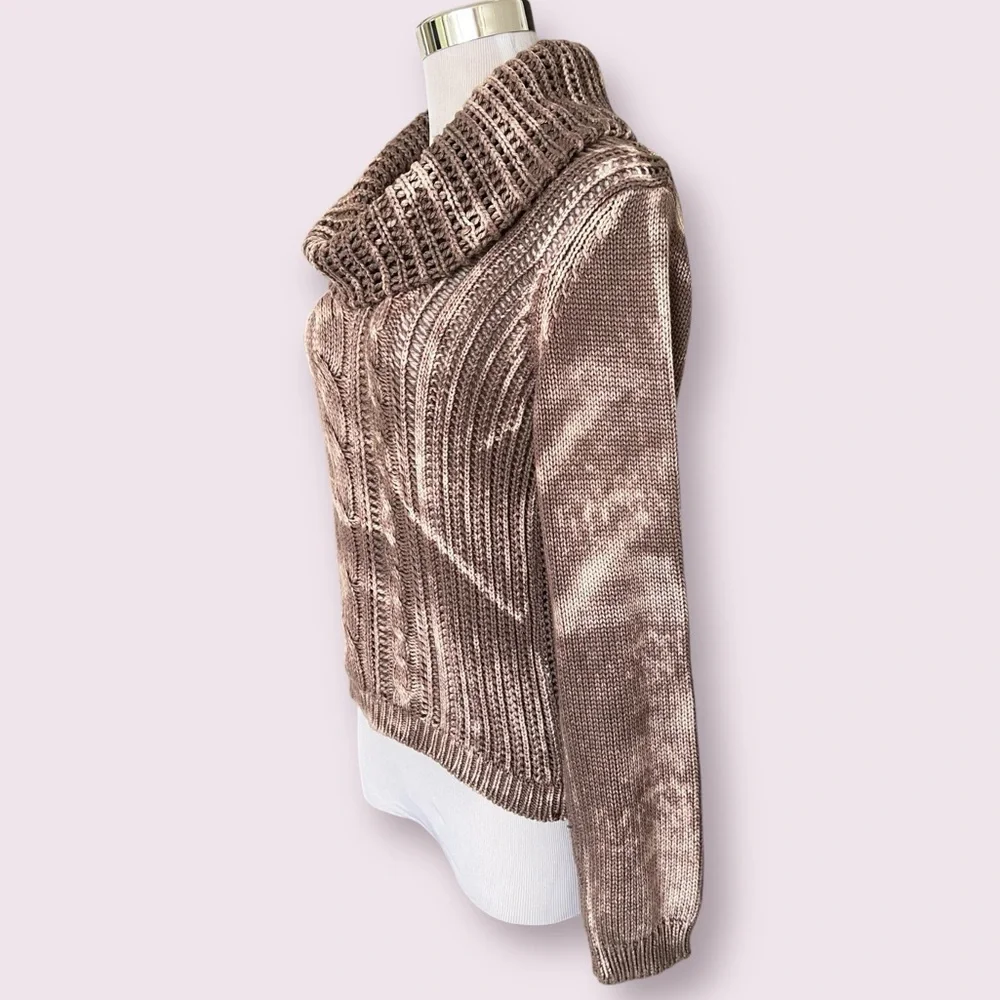 Angel Apparel Bleached Cable Knit Cowl Neck Sweater - Picture 3 of 4